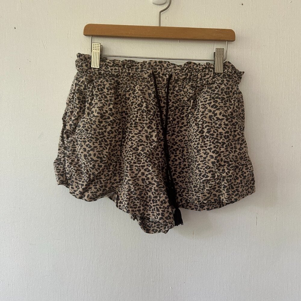 Abercrombie & Fitch Leopard Print Linen Blend Shorts Womens Small Pockets Tie